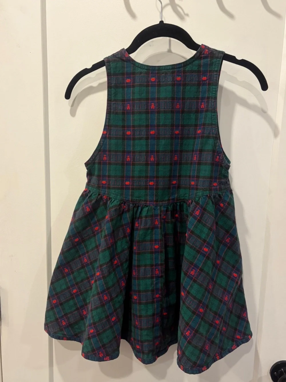 Vintage OshKosh Bgosh Green Plaid Sleeveless Girls Dress with Red Buttons - Picture 6 of 15